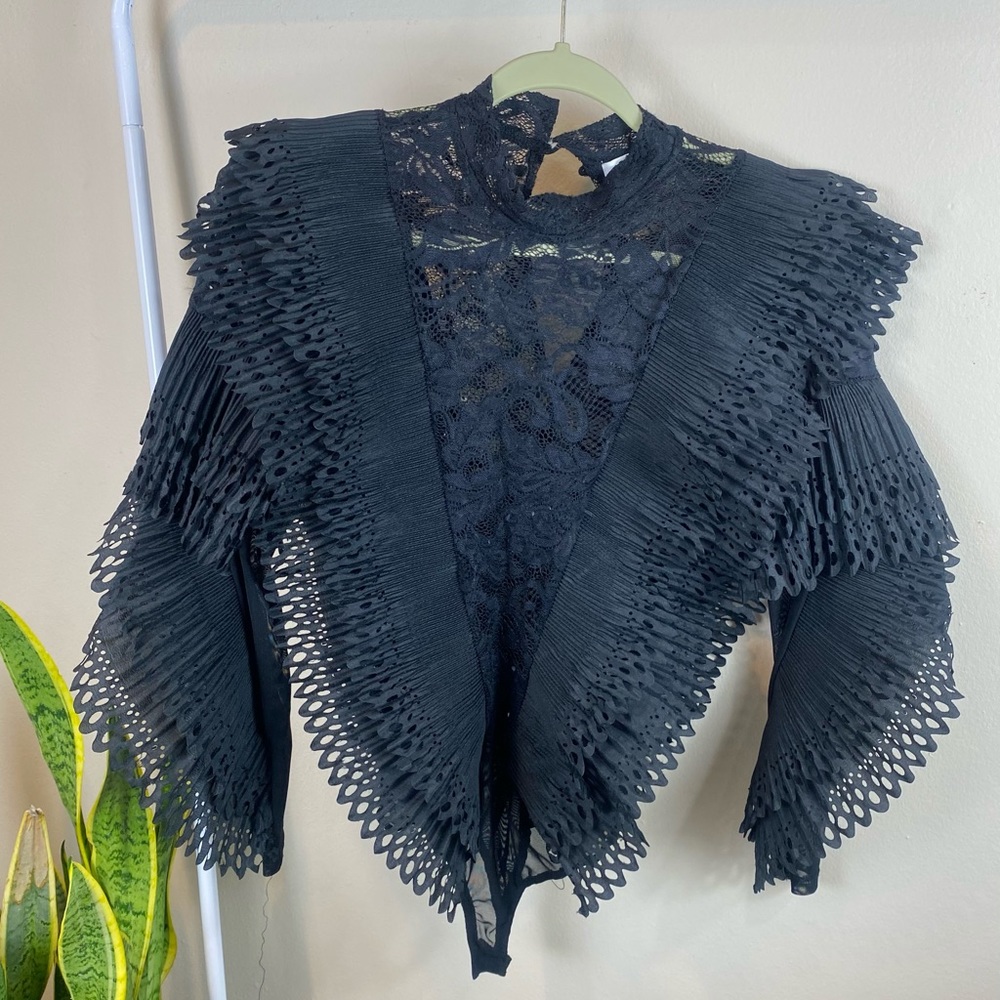 Black Lacey Long Sleeve Blouse | XS/S